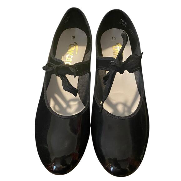 Award Citation Womens Tap Dancing Shoes Womens 10M Black Ribbon Tie Heel & Taps - Picture 5 of 9